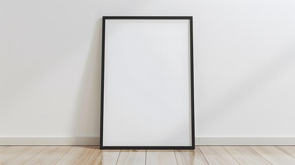 Blank Picture Frame on Floor Against Minimalist White Wall