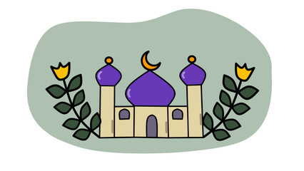 Islamic mosque icon building isolated on white background. Ramadan Kareem or Eid Mubarak.