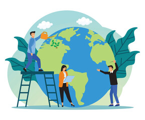 Sustainable Development Concept with People Collaborating for Environmental Conservation.