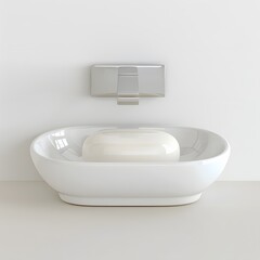 Fototapeta premium Modern White Sink with Minimalistic Design and Soap Bar Display