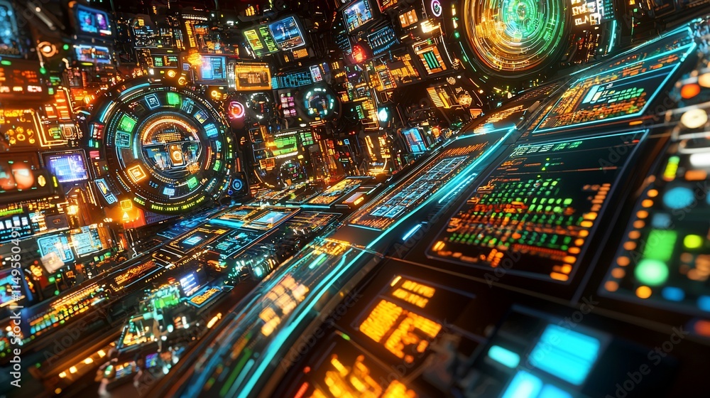 Poster futuristic control panel interface design technology