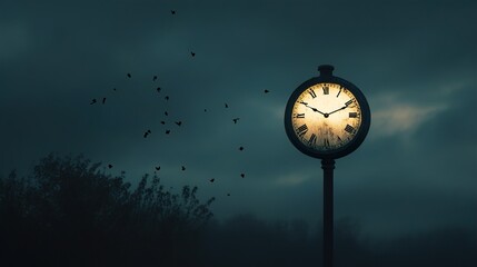 Timeless Night: A Moody Clock in the Mist