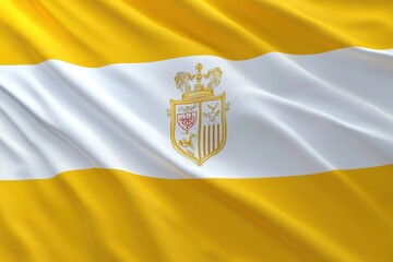 Fototapeta premium High-Resolution Image of the Waving Flag of the Principality of Asturias, Spain: A Detailed View of the Coat of Arms and Stripes