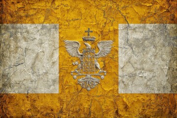 Naklejka premium Ancient Flag of the Kingdom of Georgia Depiction on a Cracked Wall