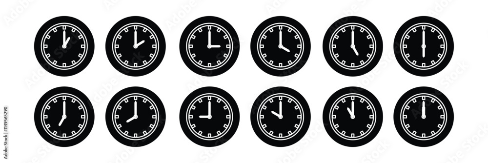 Poster time clock icon set. wall clock vector icon. schedule timer sign for ui designs.