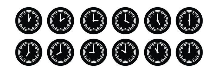 Time clock icon set. Wall clock vector icon. Schedule timer sign for UI designs.