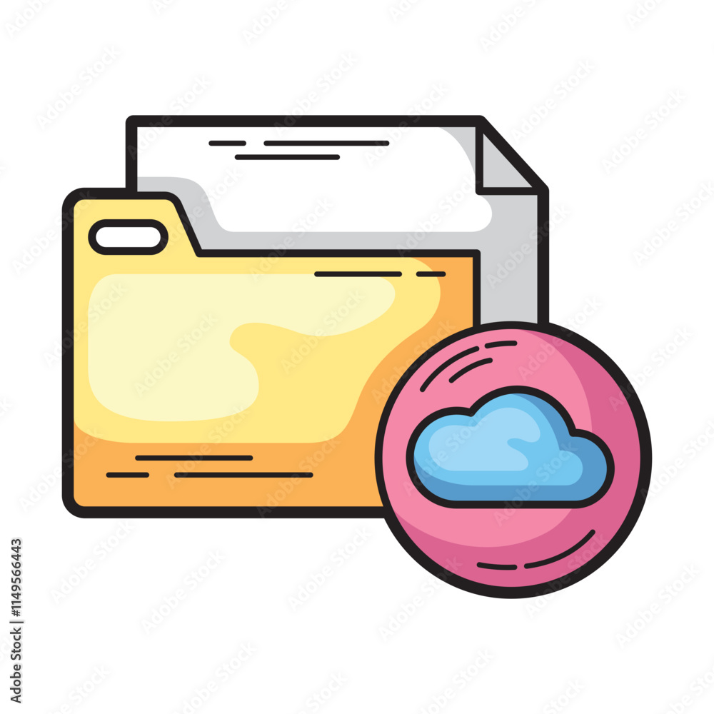 Poster cloud storage concept with files in folder, great for technology or cybersecurity design projects ne