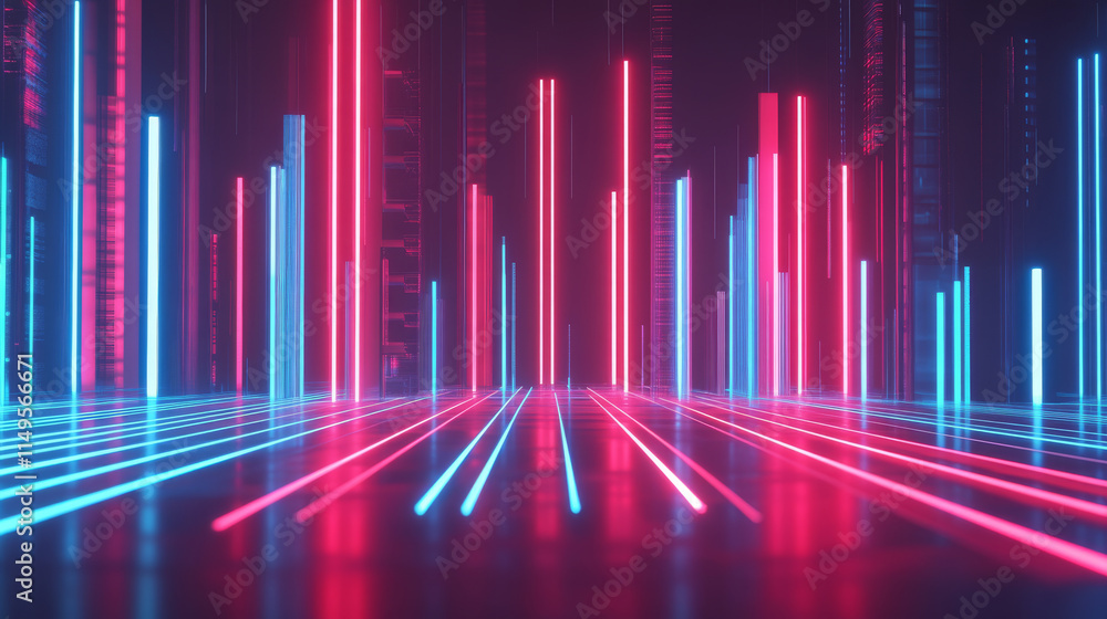 Poster neon laser wave for music equalizer concept. realistic vector illustration of abstract red and blue 
