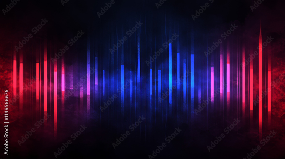 Poster neon laser wave for music equalizer concept. realistic vector illustration of abstract red and blue 