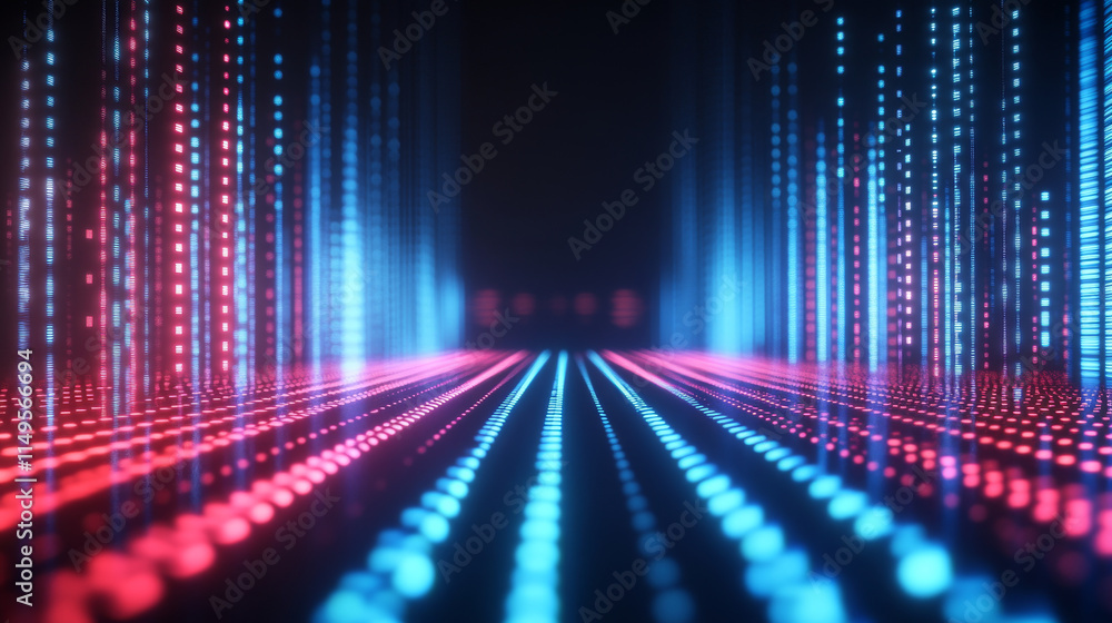 Poster neon laser wave for music equalizer concept. realistic vector illustration of abstract red and blue 