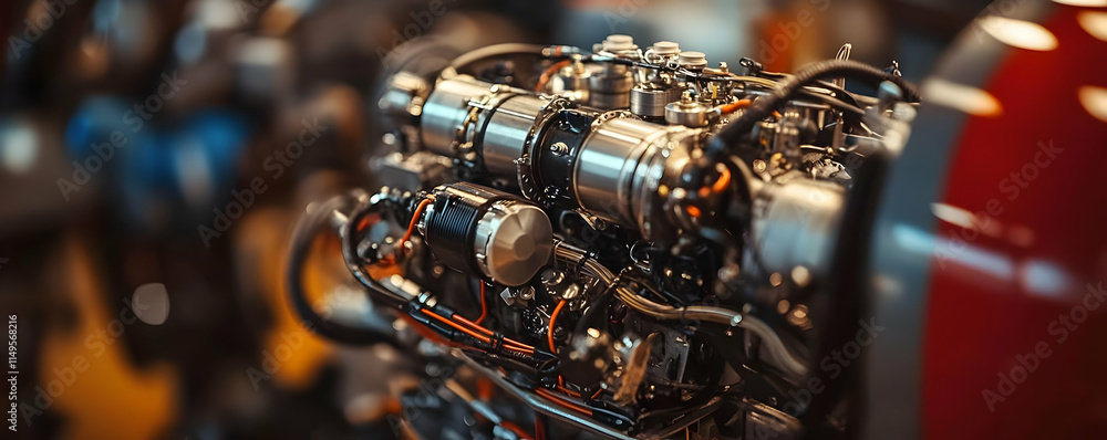 Aufkleber close-up of an intricate engine showcasing mechanical components and design.