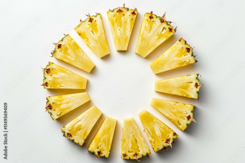 Aufkleber ripe pineapple slices arranged in a circle on a white background, creating a vibrant and appetizing 