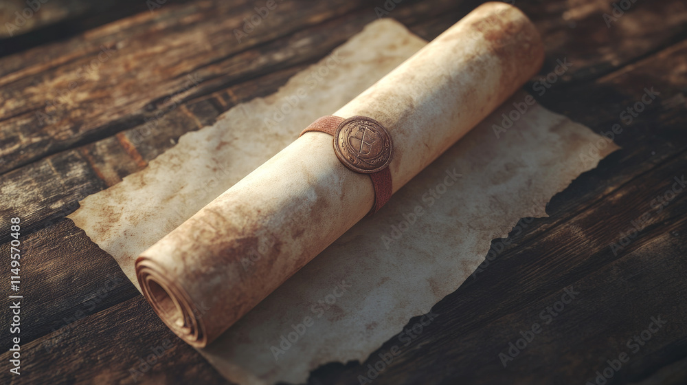 Poster old magic parchment paper scroll game ui icon. ancient medieval papyrus roll frame for fantasy fairy