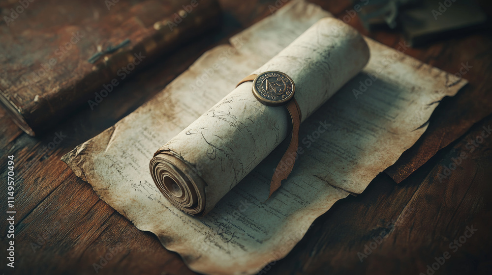 Poster old magic parchment paper scroll game ui icon. ancient medieval papyrus roll frame for fantasy fairy