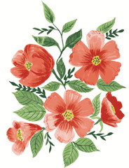 Watercolor Flower bunch Illustration Isolated On White Background Perfectly For Print On Greeting Card, Banner, Wedding Invitation, Poster, Web Design Beautiful Composition.