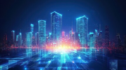 Obraz premium Futuristic Cityscape: A Digital Metropolis at Night