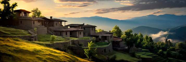 Obraz premium Charm of stone villages , nestled among hills and providing a tranquil escape.