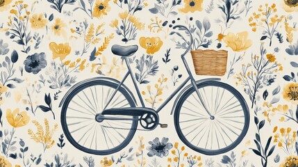 Fototapeta premium Vintage Bicycle Illustration with Whimsical Flowers
