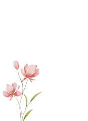 Watercolor flowers, floral background, frame, border for greeting card, invitation, poster and other printing design. Isolated on white background. Hand drawing.
