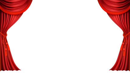 Red curtains realistic illustration.Theater fabric silk decoration for movie cinema or opera hall. Curtains and draperies interior decoration object for theater stage and new year chinese