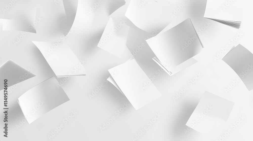 Poster flying paper sheet in different angles of view. realistic 3d vector illustration set of curve white 