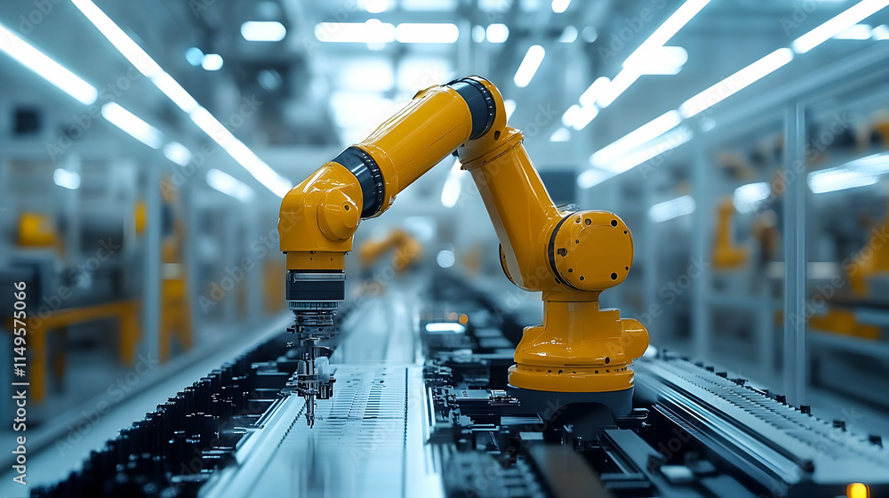 Aufkleber a robotic arm working on an assembly line in an industrial setting.