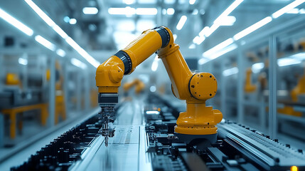 A robotic arm working on an assembly line in an industrial setting.
