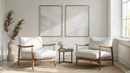 Cozy Minimalist Living Room with Stylish Chairs and Artwork Decor