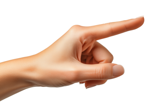 Woman Hand Gesture Pointing Signifying Directional Instruction PNG Transparent and White Background