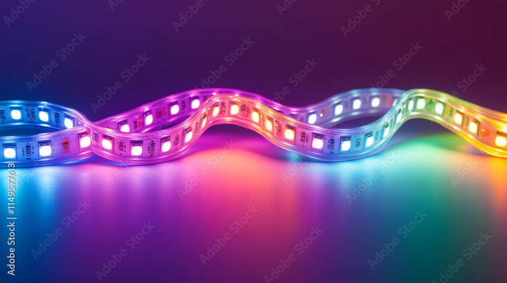 Poster led strips with neon light effect isolated on transparent background. vector realistic set of colore