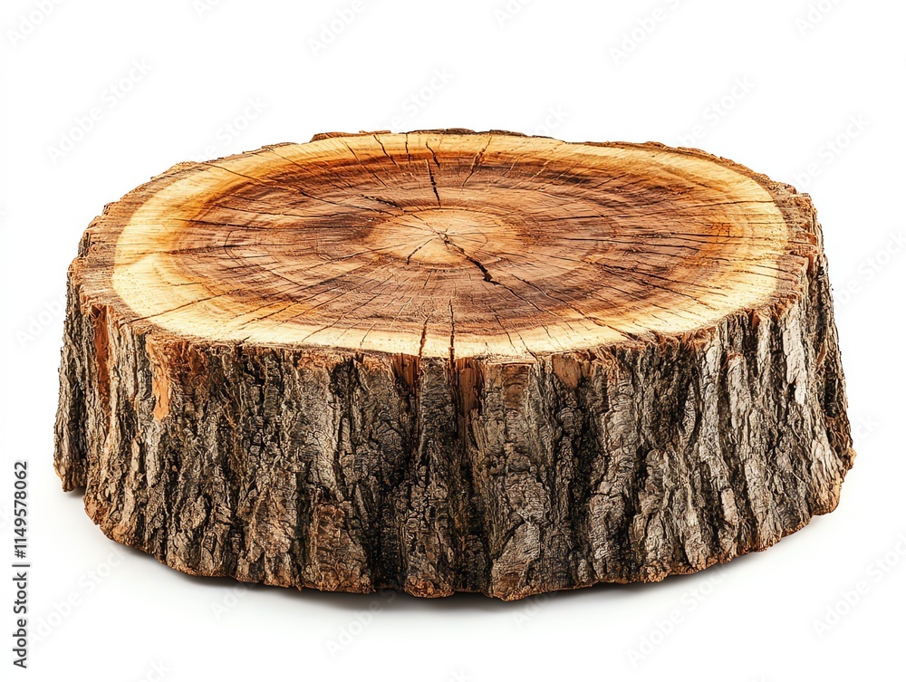 Poster a cross-section of a tree trunk with visible growth rings and bark.
