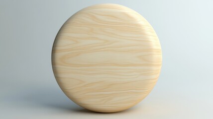 A smooth, round wooden object with a light finish, set against a neutral background, highlighting its natural grain and texture.