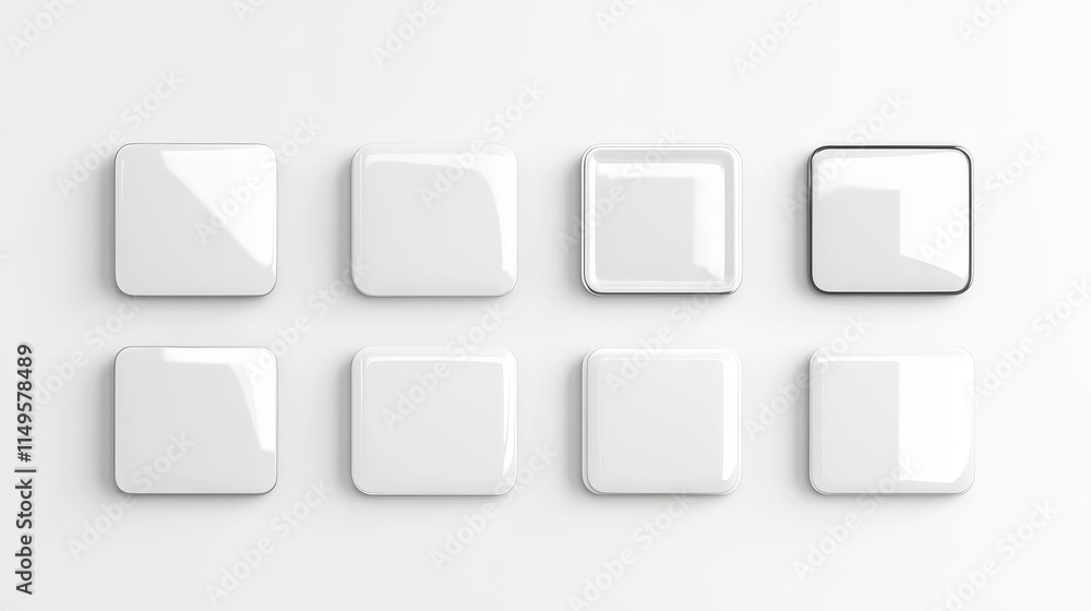 Aufkleber square pin button mockups set isolated on background. vector realistic illustration of blank badge f