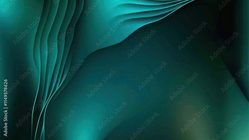 Poster a smooth, abstract design featuring flowing lines and a gradient of blue-green hues, creating a calm