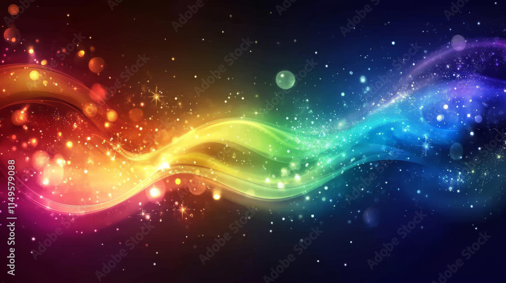 Poster realistic set of rainbow light motion effects isolated on transparent background. vector illustratio