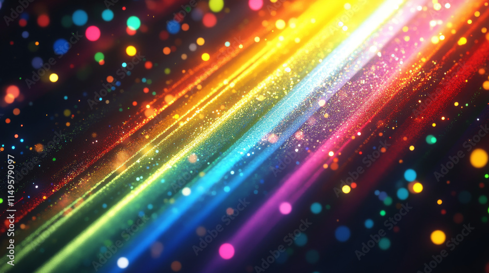 Poster realistic set of rainbow light motion effects isolated on transparent background. vector illustratio
