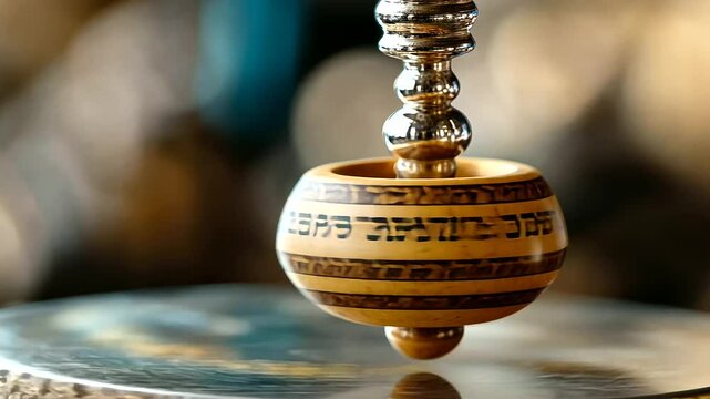Dreidel Spinning Close Up with Hebrew Letters