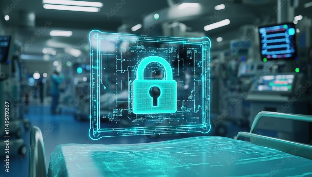 Poster digital lock secures hospital data, protecting patient privacy with advanced encryption technology