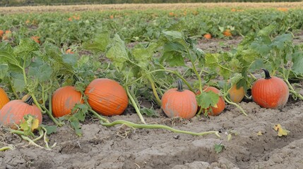 Obraz premium Autumn Pumpkin Patch Field Harvest Scene