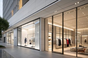 Clothing storefront with glass panels and modern style