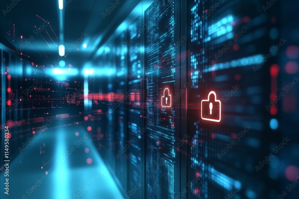 Aufkleber strengthening patient data security in digital hospitals with encryption and cybersecurity icons