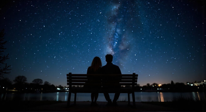 couple sitting on bench at night