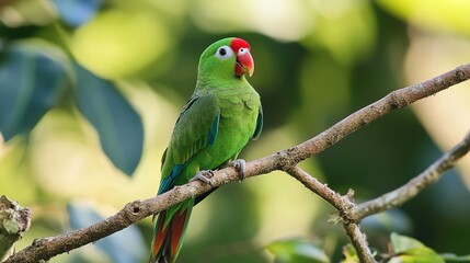 Stunning Anime-Style Red-Billed Green Parrot on a White Transparent Background, Embracing the Fantasy and Vibrant Colors of Japanese Animation.