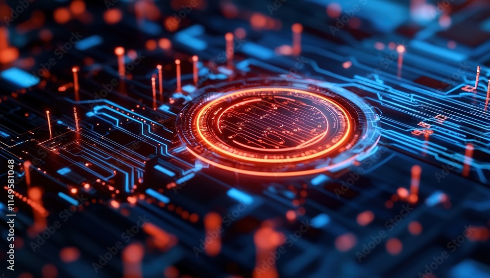 Aufkleber exploring futuristic circuitry: digital network's glowing pathways illuminate advanced technology wi
