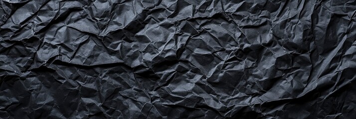 Black crumpled paper texture background, dark and mysterious.