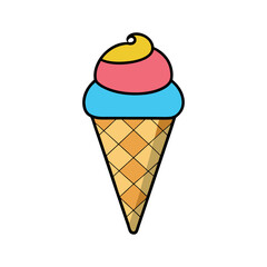 Colorful Ice Cream Illustration, Cute ice cream cartoon icon vector illustration. Desserts and Sweet Foods Flat Design icon concept. Vector flat outline icon.
