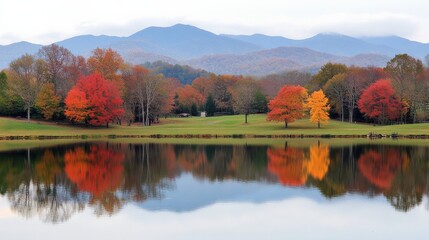 Obraz premium Autumn Reflections on a Tranquil Lake