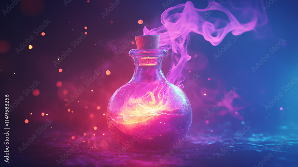 Poster red laboratory game potion icon animation with fire smoke. ui sprite sequence isolated design with m