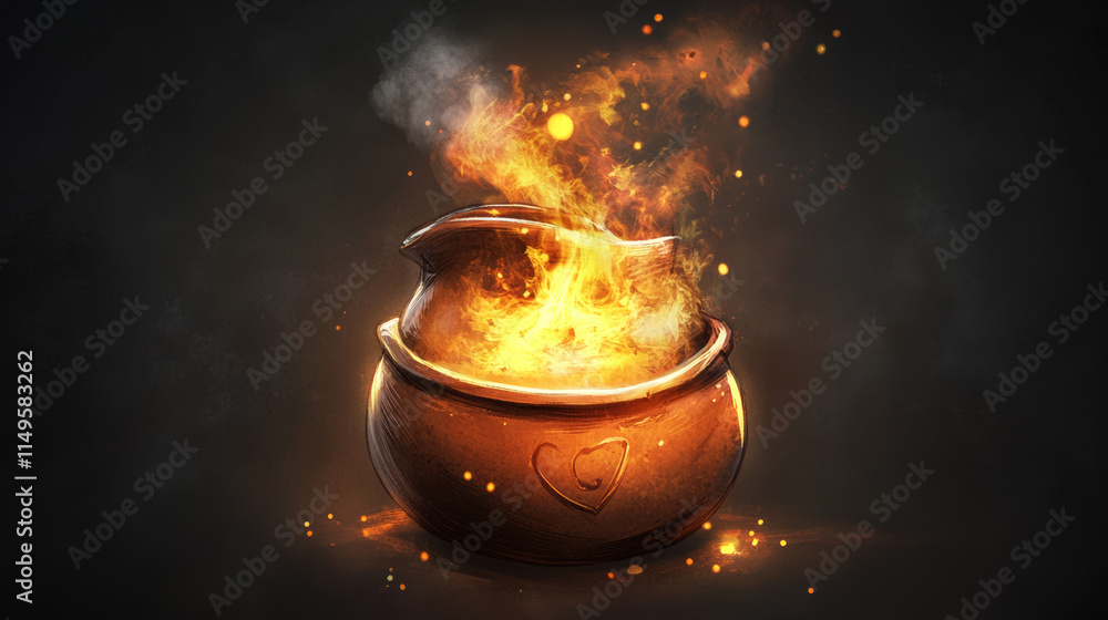 Poster red laboratory game potion icon animation with fire smoke. ui sprite sequence isolated design with m