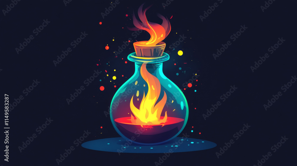 Poster red laboratory game potion icon animation with fire smoke. ui sprite sequence isolated design with m